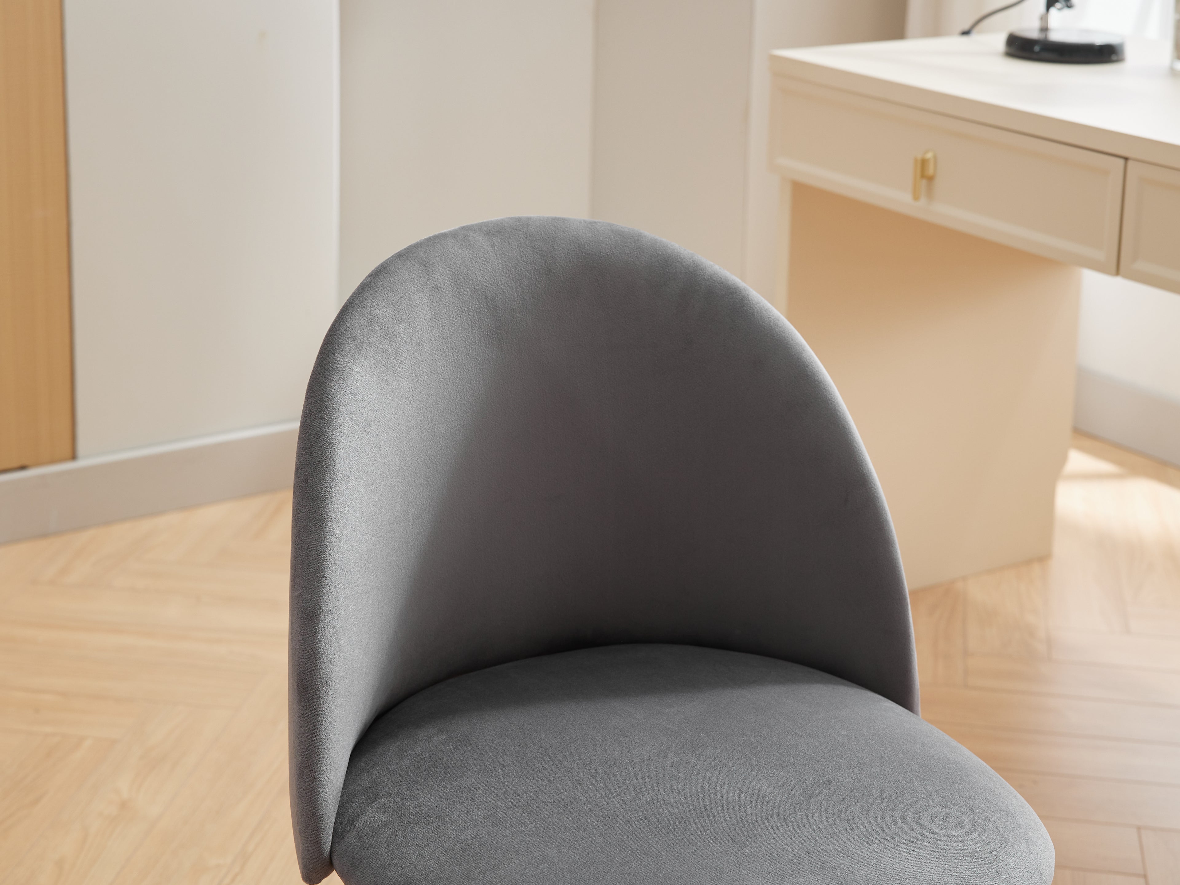 Velvet fabric office chair, mid back adjustable rotating computer chair, black legs, cushioned office chair with wheels